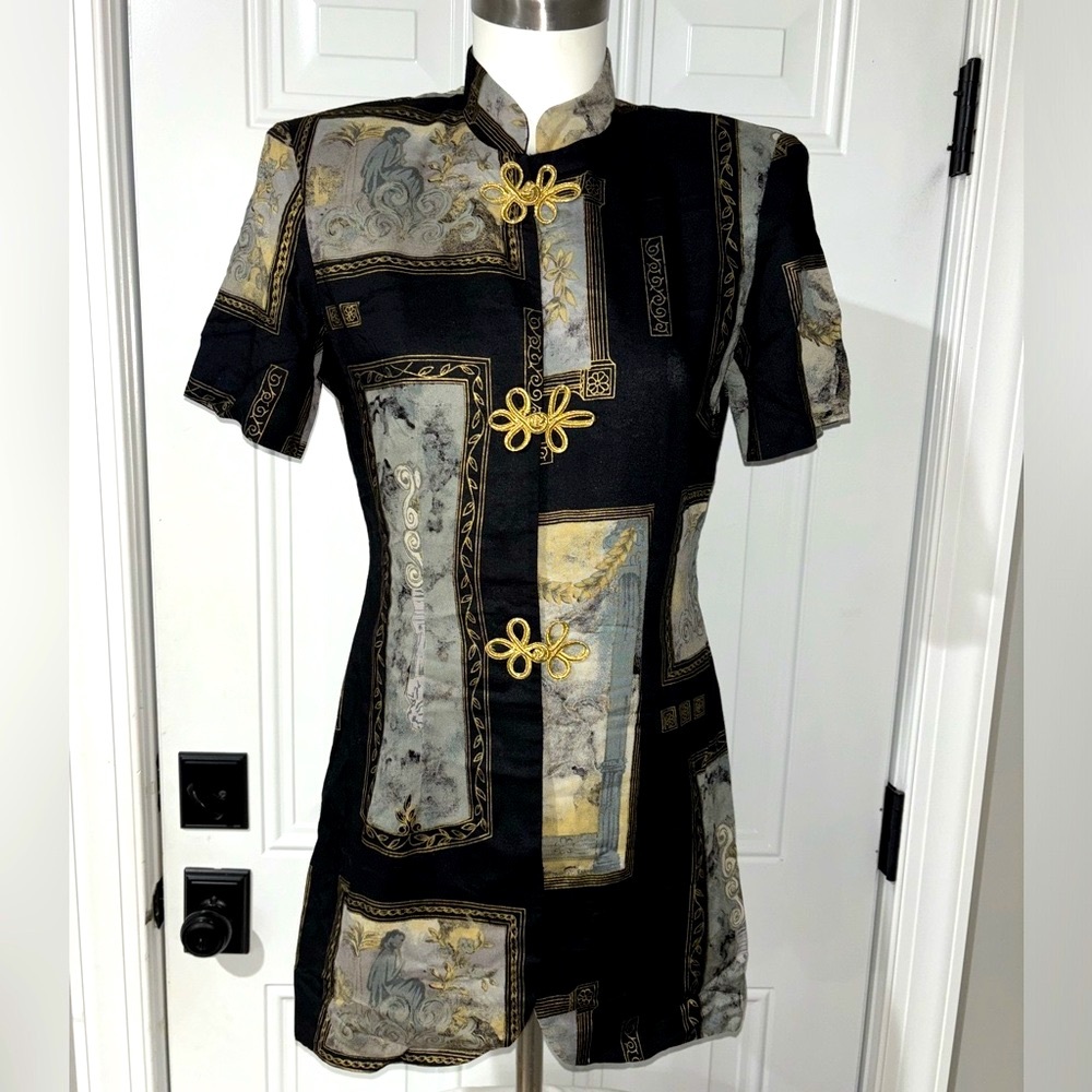 Jennifer Jeffries Women's Asian Sz 4 Short Sleeved Tunic Top Excellent Cond.